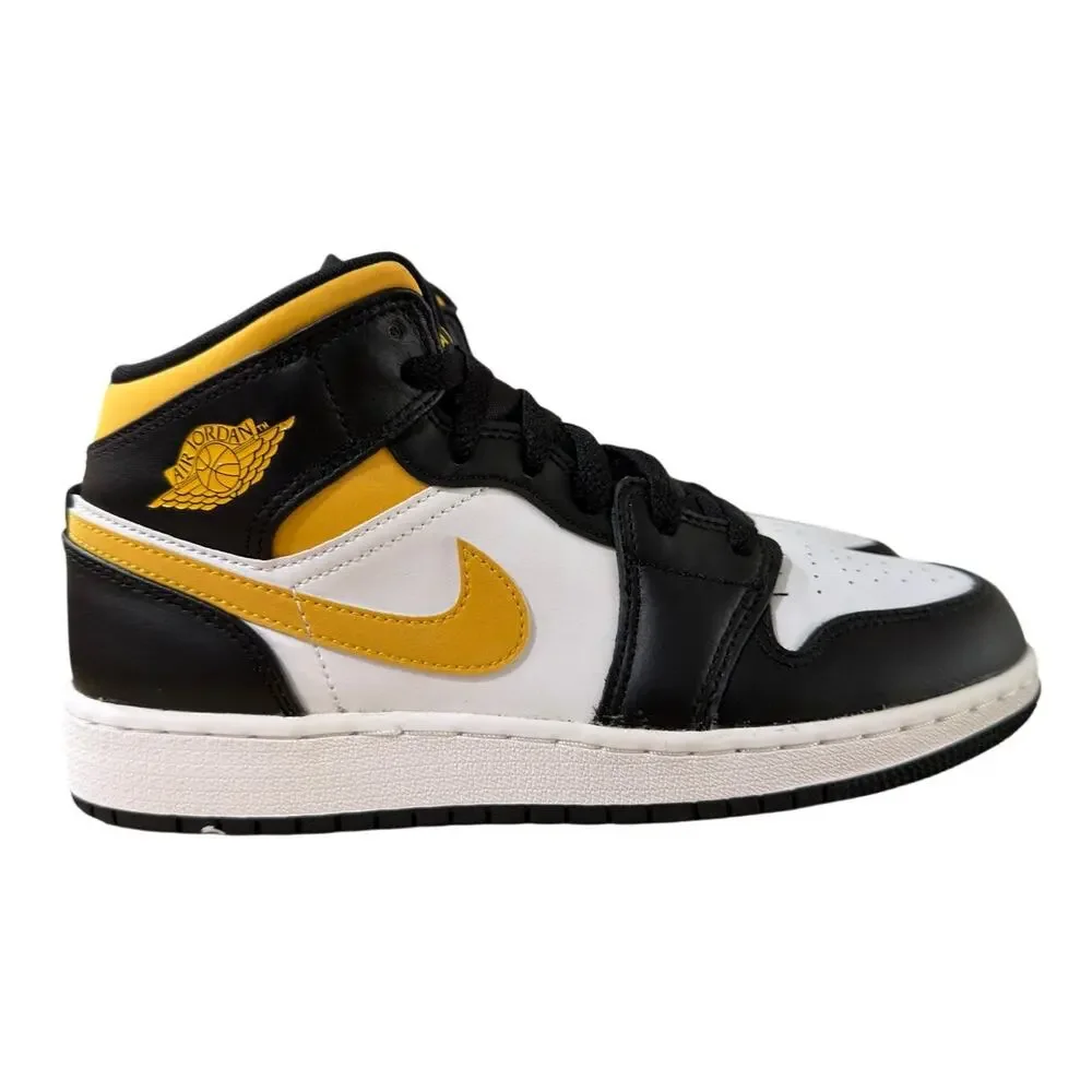 NEW Air Jordan 1 Mid-Top Sneaker White/Pollen-Black Size 4.5Y